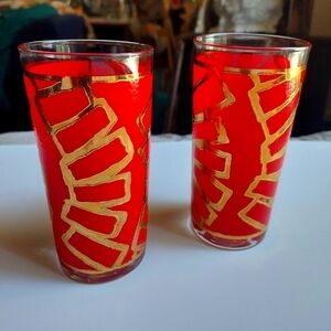 Vintage* 60s Pair of Geometric Red & 22k Gold Drinkware